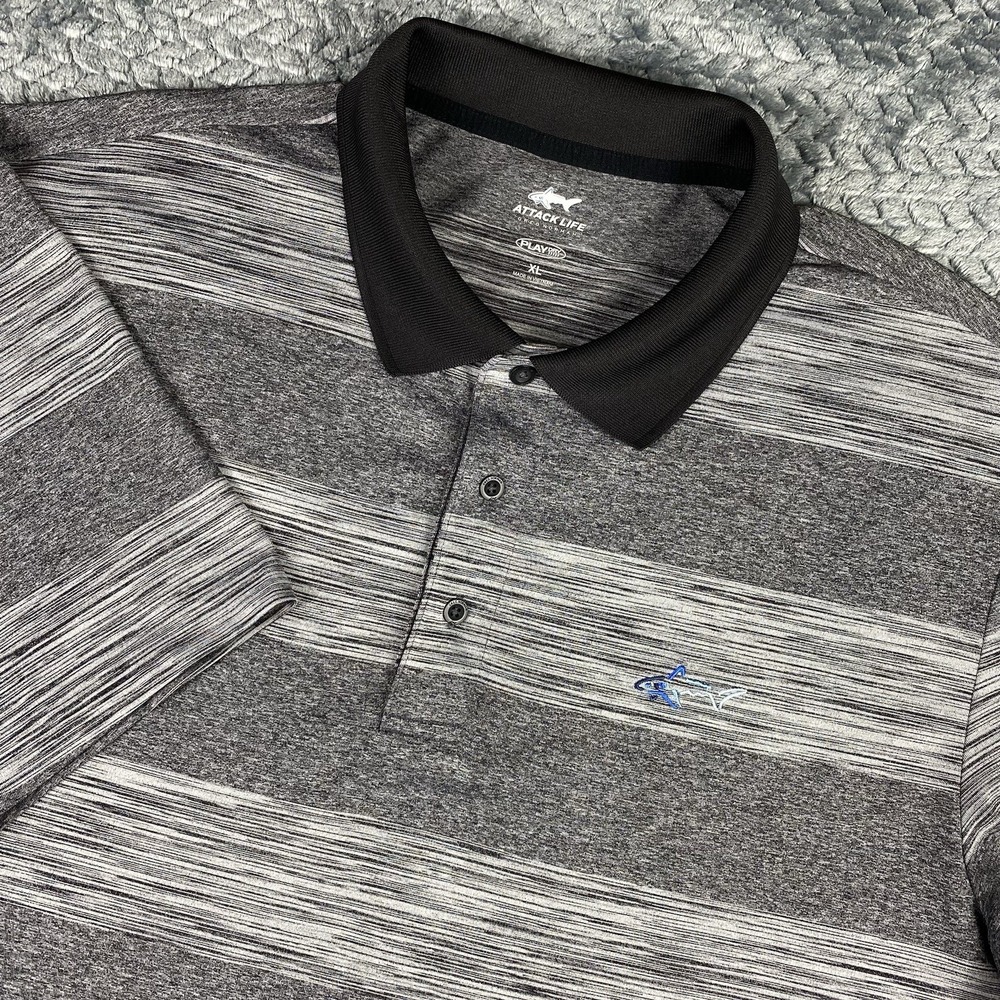 Greg Norman Attack Life Size XL Black Striped Golf Polo Shirt Play Dry